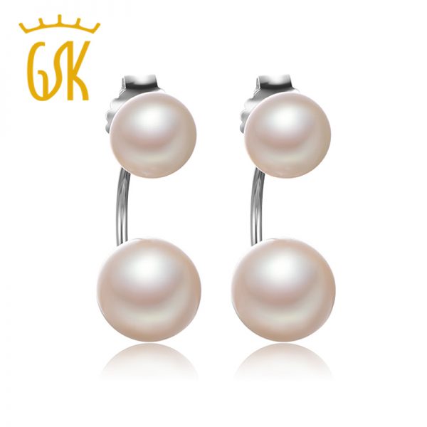 GemStoneKing Classic 8-9mm Natural Freshwater Pearl Earrings925 Sterling Silver Stud Earrings For Women Wedding Fine Jewelry