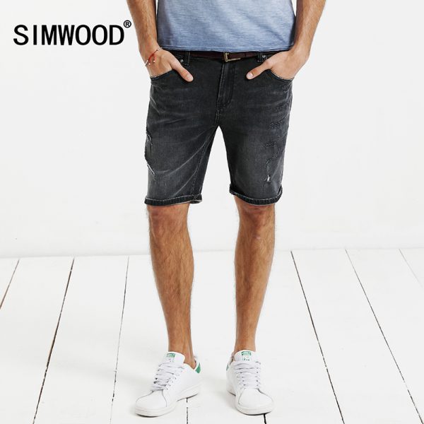 SIMWOOD 2017 New Summer  Denim Shorts Men hole Fashion Slim Fit Plus Size KD5049