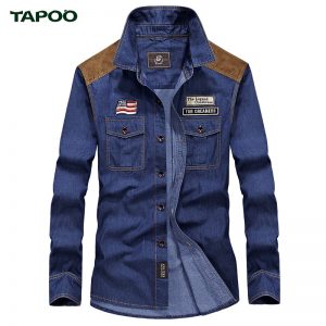 TAPOO Men's Shirts Cotton Denim Shirts Males Casual Shirts for Man High Quality Blue Modern Simple Classical Thin Jeans Shirts