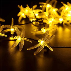Solar Christmas Lights 19.7ft 30 LED 8 Modes Solar Dragonfly Fairy String Lights for Xmas Party Decorations Outdoor Solar Lamp