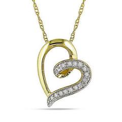 10k Yellow Gold Diamond Heart lovePendant Necklace With Chain GH I2-I3