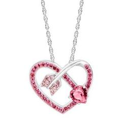 Crystaluxe Arrow Heart Pendant with Pink Swarovski Crystals in Sterling Silver