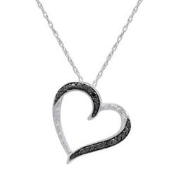 Black and White 1/10ct TW Diamond Heart Pendant Necklace in Sterling Silver