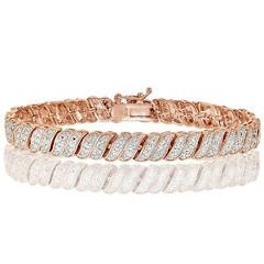 18K Rose Gold Tone 0.25ct Natural Diamond Wave Link Tennis Bracelet in Brass