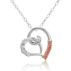 Champagne and White Diamond Heart Pendant in .925 Sterling Silver