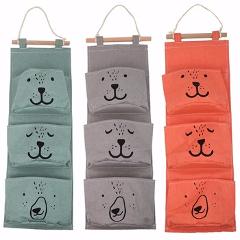 Linen Hanging Storage 3 Pockets Organizer Bag Folding Wardrobe Hang Closet Bag Wall Travel Organizer Pockets Home Storage Bag