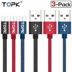 TOPK [3-Pack] 4ft Micro USB Durable Nylon Braided Data Sync Charger USB Cable for Samsung Xiaomi Huawei Microusb Android Device