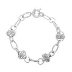 Crystaluxe Station Link Bracelet w/ Swarovski Crystals Beads in Sterling Silver