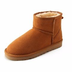 MBR real sheepskin leather short ankle suede UG snow boots for women wool fur lined winter shoes with snow boots red brown black