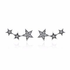 WOSTU Authentic 925 Sterling Silver Sparking CZ Exquisite Stackable Star Stud Earrings For Women Luxury Jewelry Bijoux CQE175