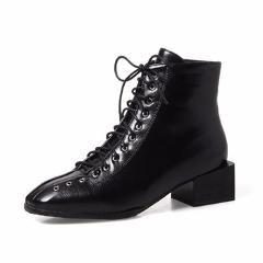 KARINLUNA  large size 34-43 fashion square toe women shoes woman med heels lace up ankle boots black martin boots white