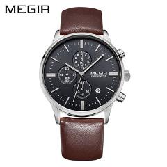 MEGIR Leather Business Men Watch Top Brand Luxury Chronograph Quartz Military Watch Clock Relogio Masculino Horloges Mannen