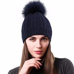 [Sole Crowd]Winter warm double deck thick knitted wool hats for women fashion beanies raccoon fur pompom cap female skullies hat