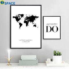 7-Space World Map Canvas Nordic Wall Art Canvas Painting Black And White Print Poster Decorative Pictures Living Room Study Room
