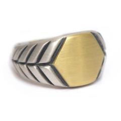 New DAVID YURMAN Men's Modern Chevron Hex Signet Ring 18K & Silver Size 9.75