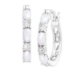 1 ct Created Opal Hoop Earrings with Diamonds in Platinum-Plated Brass