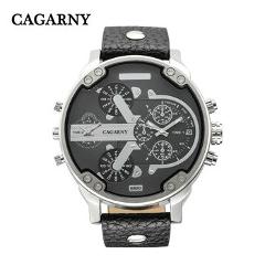 Big Watch Men Military Mens Watches Dual Time Zones Date Quartz Clock Man Leather Analog Sport Relogio Masculino Cagarny D6820