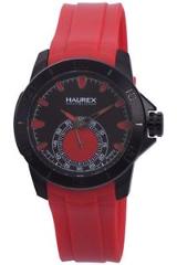 Haurex Italy Men's 3N503URR Acros Black Coated Steel Red Rubber Strap Watch