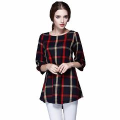 2018 3XL 4XL 5XL Plus Size Top Women Plaid Blouse Vintage O Neck 3/4 Sleeve Line Casual Ladies Shirts XXXXL Blusas Femininas Red