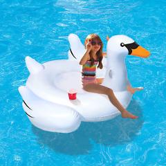 Swan Float | Inflatable Pool Toy w 2 Drink Holders | Ride-On Blue Wave NT2672