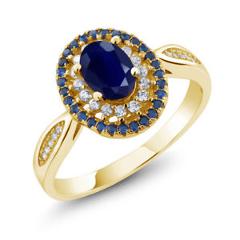 1.62 Ct Oval Blue Sapphire 18K Yellow Gold Plated Silver Women's Engagement Ring