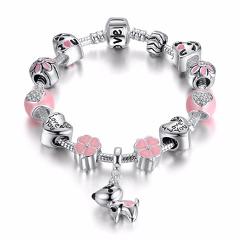 Aliexpress Hot Sale Cute Pink Pet Dog Silver Charm Bracelet for Women DIY Beads Fit Original  Bracelets Jewelry XCH1501