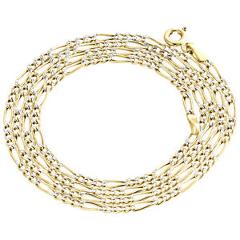 Real 10K Yellow Gold Diamond Cut Figaro Style Chain 2mm Necklace 16-24 Inches