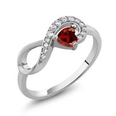 0.44 Ct Heart Shape Red Garnet 925 Sterling Silver Infinity Ring
