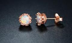 Fire Opal Crown Stud Earrings in 18K Rose Gold