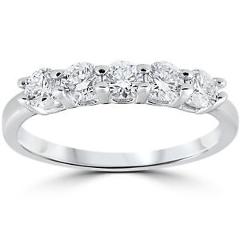 G/SI 1/2 cttw Diamond Wedding Five Stone Anniversary Round Ring 14k White Gold