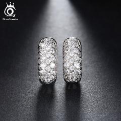 ORSA JEWELS Luxury Small Circle Austrian Clear CZ Earring for Women Fashion Party Elegant Stud Earrings Jewelry OME22