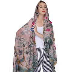 FS Echarpe Foulard Femme Scarf Women Cotton Linen Animal Print Shawls Scarves Large Hijab Pashmina Floral Tree Bird Bandana Head