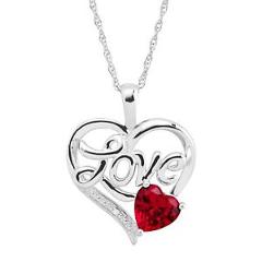 1 5/8 ct Created Ruby Love Heart Pendant with Diamond in Sterling Silver
