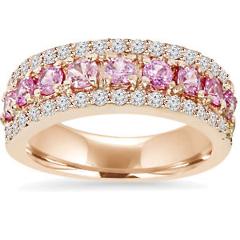 1 1/2ct Pink Sapphire & Diamond Wedding Ring 14K Rose Gold