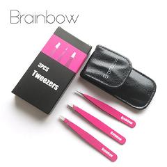 Brainbow 3pc Eyebrow Tweezer Set Stainless Steel Slant Tip/Point Tip/ Flat Tip Eyes Tweezer For Face Hair Removal Make Up Tools