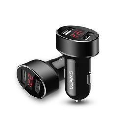 USAMS Universal Dual USB car charger with LED display 2.1A/5V phone charger for iPhone 6 6plus Samsung Xiaomi