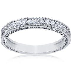 1/2ct Vintage Diamond Wedding Ring 14K White Gold Womens Stackable Band