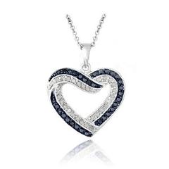 0.50ct TDW Black or Blue & White Diamond Open Heart Necklace