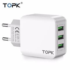 TOPK 3-Port 5V 3.1A Smart Travel USB Charger Adapter Wall Portable EU Plug Mobile Phone Charger for iPhone Samsung Xiaomi