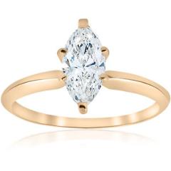 14 kt Yellow Gold 1 ct Marquise Enhanced Diamond Engagement Solitaire Ring