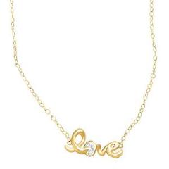 Crystaluxe Teeny-Tiny 'Love' Necklace with Swarovski Crystals in 14K Gold