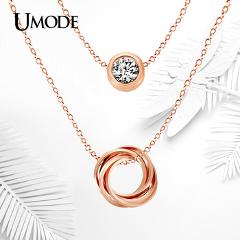 UMODE Multi Layer Genuine Austrian Rhinestones Rose Gold Color Pendant Crystal Necklace Jewelry for Women UN0119A