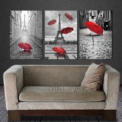 BANMU wall Art Black and White Eiffel Tower with Red Unbrella on Paris Street Painting Romantic Picture Artwork Prints Canvas
