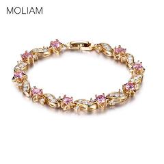 MOLIAM Lovely Gold-Color Bracelets Round Crystal Cubic zirconia Shinning Lady Chain Bracelet Bangle Jewelry Hot Sale MLL104