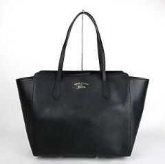 $1550 New Gucci Black Leather Large Swing Tote Handbag w/Trademark 354397 1000