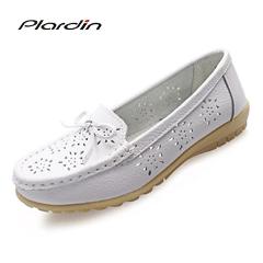 plardin 2018 Cutouts Genuine Leather Shoes Flat Cut outs Women Shoes Ballet Flats Women Four Seasons Nurse Bowtie Loafers Flats