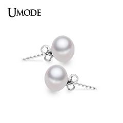 UMODE 8-9 mm 100% Natural Freshwater Pearl Earrings Jewelry 925 Sterling Silver Brincos Zircon Stud Earrings For Women AE0003