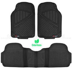 Motor Trend FlexTough 3pc Rubber Car Floor Mats - Heavy Duty All Weather Black