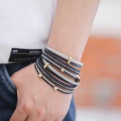 IF YOU Fashion Black Crystal Leather Bracelet Multiple Layers Charms Bracelets For Women Men Bracelets & Bangles Jewelry Gifts