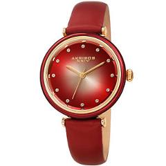 Women's Akribos XXIV AK1035RD Swarovski Crystal Markers Red Leather Strap Watch